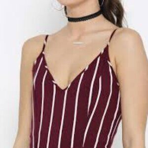 Forever 21 Burgundy & White Striped Jumpsuit